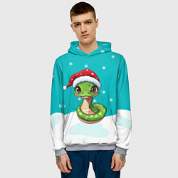 Толстовка-худи мужская Змейка в новогодней шапочке, цвет: 3D-меланж — фото 2