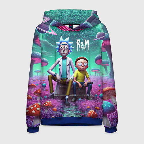 Мужская толстовка Рик и Морту на сказочной грибной планете - нейроар / 3D-Синий – фото 1
