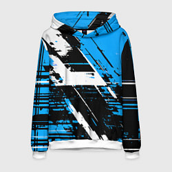 Толстовка-худи мужская Diagonal black and white stripes on a blue backgro, цвет: 3D-белый