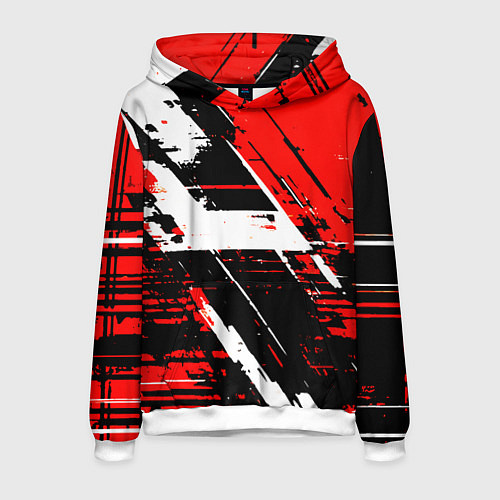 Мужская толстовка Diagonal black and white stripes on a red backgrou / 3D-Белый – фото 1