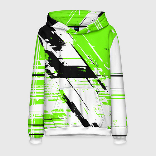 Мужская толстовка Diagonal black and green stripes on a white backgr / 3D-Белый – фото 1