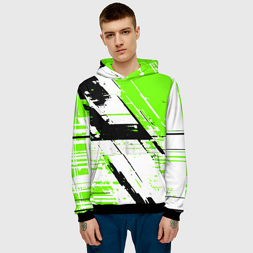 Мужская толстовка Diagonal black and green stripes on a white backgr / 3D-Черный – фото 3