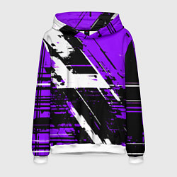 Толстовка-худи мужская Diagonal black and white stripes on a purple backg, цвет: 3D-белый