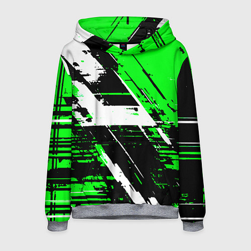 Мужская толстовка Diagonal black and white stripes on a green backgr / 3D-Меланж – фото 1