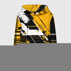 Толстовка-худи мужская Diagonal black and white stripes on a yellow backg, цвет: 3D-синий