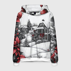 Толстовка-худи мужская Бело-красное новогоднее настроение, цвет: 3D-белый