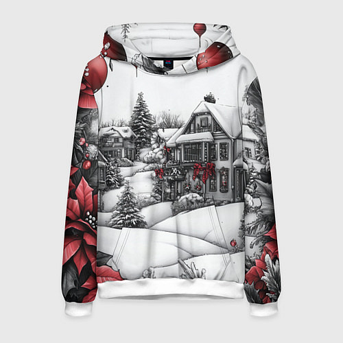 Мужская толстовка Бело-красное новогоднее настроение / 3D-Белый – фото 1