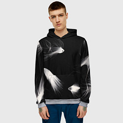 Толстовка-худи мужская Белые рыбки на черном фоне - нейросеть, цвет: 3D-меланж — фото 2