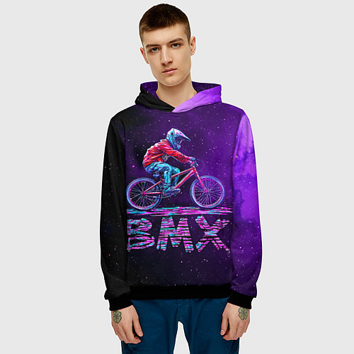 Мужская толстовка BMXер в космосе / 3D-Черный – фото 3