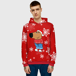 Толстовка-худи мужская Чиловый парень и снежинки, цвет: 3D-красный — фото 2