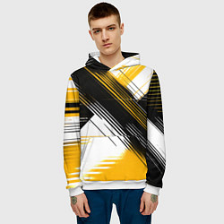 Толстовка-худи мужская Диагональные жёлто-чёрные линии на белом фоне, цвет: 3D-белый — фото 2