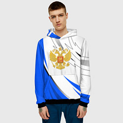 Толстовка-худи мужская Российский синий - герб, цвет: 3D-черный — фото 2