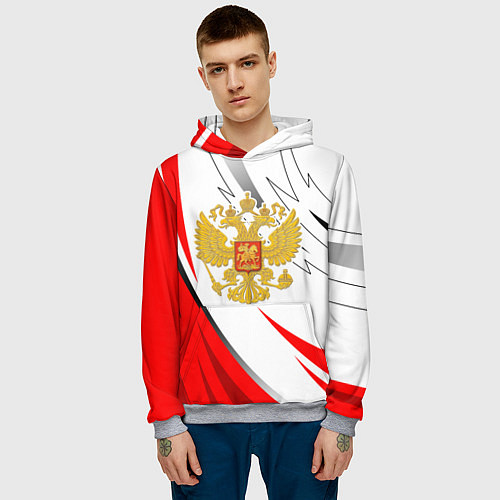 Мужская толстовка Российский красный - герб / 3D-Меланж – фото 3