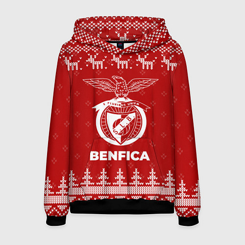 Мужская толстовка Новогодний Benfica с оленями / 3D-Черный – фото 1