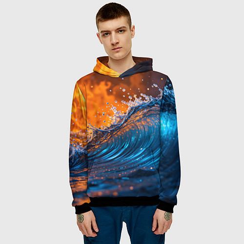 Мужская толстовка Волна и огонь / 3D-Черный – фото 3