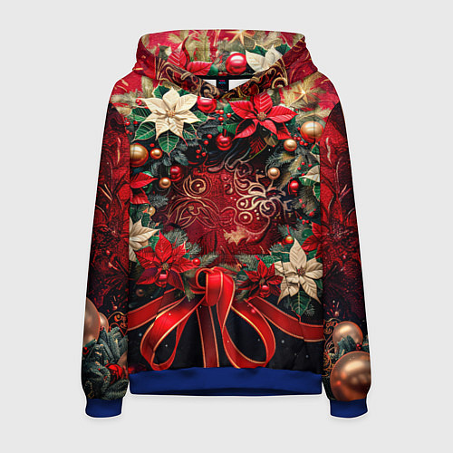 Мужская толстовка Новогодний венок с пуансеттией - нейросеть / 3D-Синий – фото 1