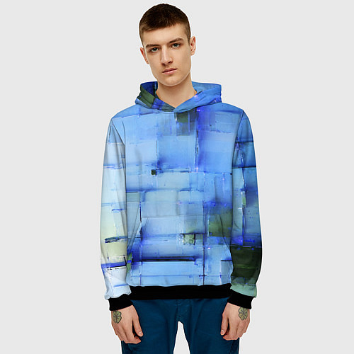 Мужская толстовка Чёрные пятна на синем фоне абстракция / 3D-Черный – фото 3