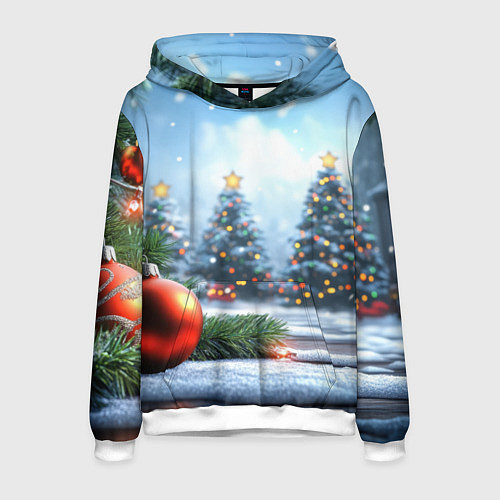 Мужская толстовка Новогодние елки и шар / 3D-Белый – фото 1