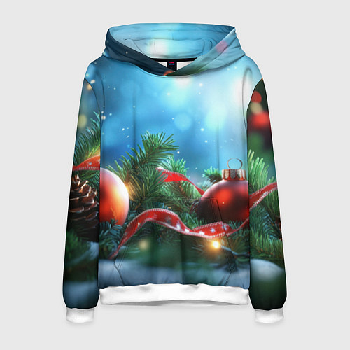 Мужская толстовка Красные игрушки новогодние / 3D-Белый – фото 1