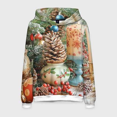Мужская толстовка Новогодняя атрибутика / 3D-Белый – фото 1