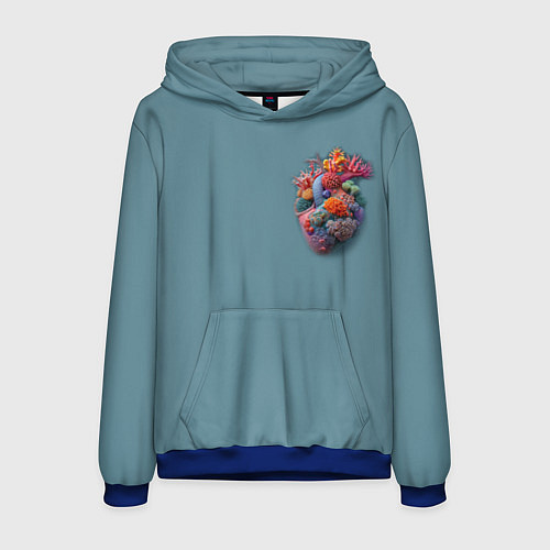 Мужская толстовка Яркое сердце из кораллов в морском стиле / 3D-Синий – фото 1
