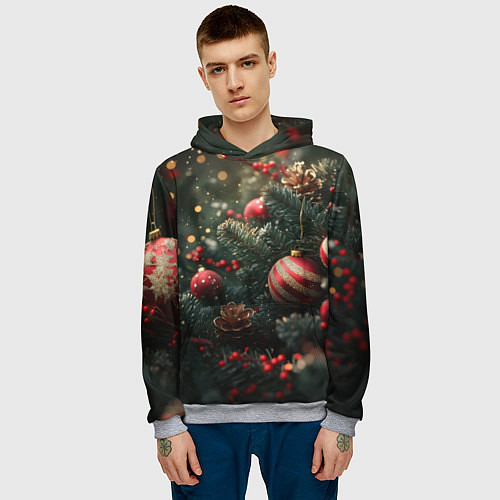 Мужская толстовка Новый год - шарики / 3D-Меланж – фото 3