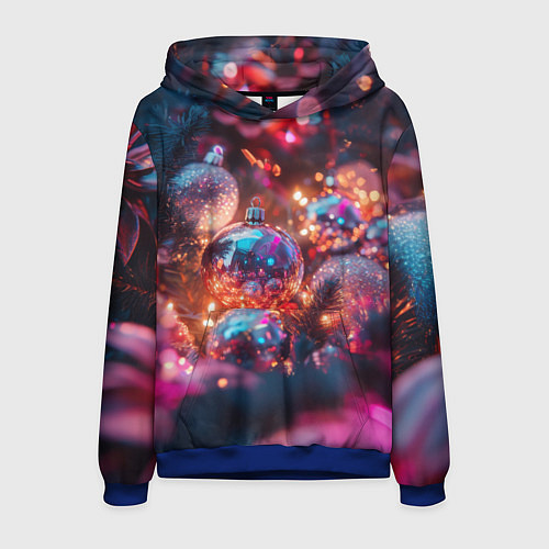 Мужская толстовка Новогодние шары и фиолетовые блески / 3D-Синий – фото 1