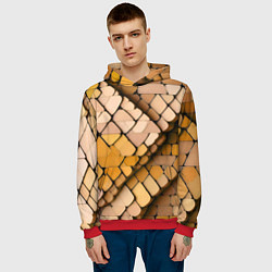Толстовка-худи мужская Жёлтые рельефные плитки, цвет: 3D-красный — фото 2