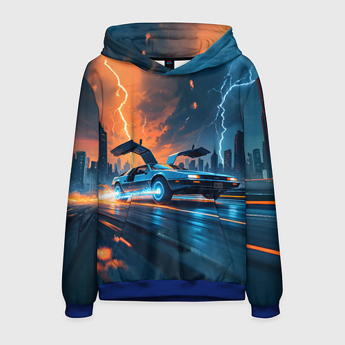 Мужская толстовка Автомобиль и ночные молнии / 3D-Синий – фото 1