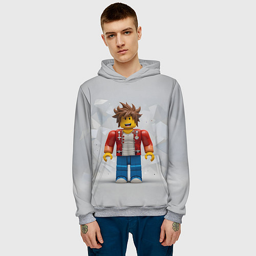 Мужская толстовка Роблокс на сером фоне / 3D-Меланж – фото 3