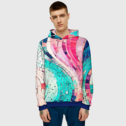 Толстовка-худи мужская Волнистые розово-голубые плитки, цвет: 3D-синий — фото 2