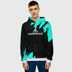 Толстовка-худи мужская Warframe краски голубые, цвет: 3D-белый — фото 2