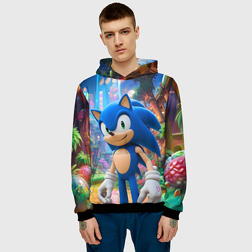 Мужская толстовка Sonic красочный мир / 3D-Черный – фото 3