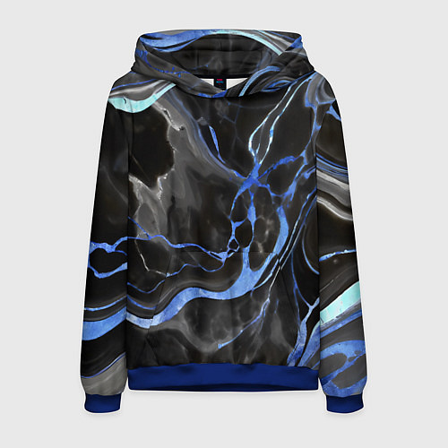 Мужская толстовка Синие флюиды на чёрном фоне / 3D-Синий – фото 1