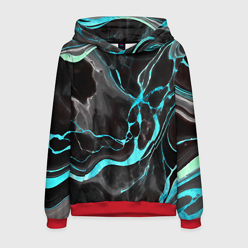 Мужская толстовка Голубые флюиды на чёрном фоне / 3D-Красный – фото 1