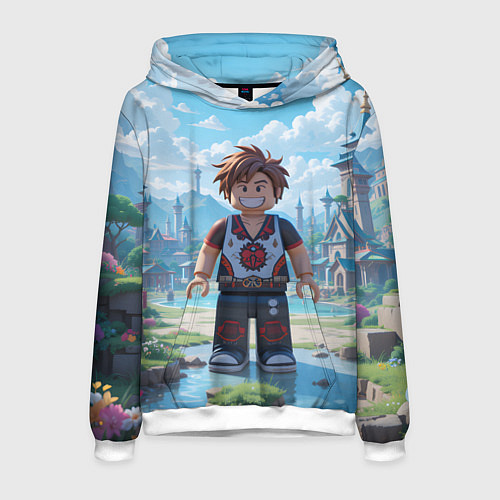 Мужская толстовка Роблокс улыбающийся человечек / 3D-Белый – фото 1