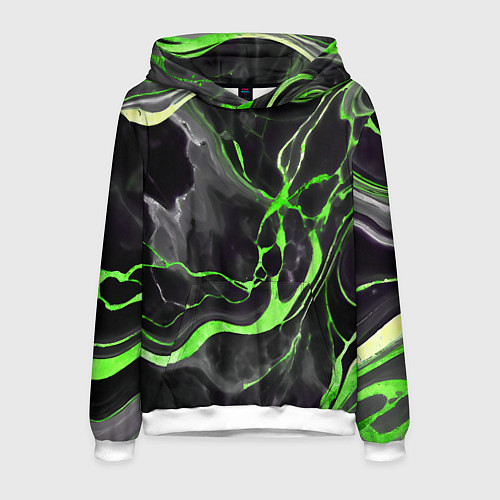 Мужская толстовка Зелёно-чёрный мрамор / 3D-Белый – фото 1