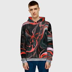 Толстовка-худи мужская Красно-чёрный мрамор, цвет: 3D-меланж — фото 2