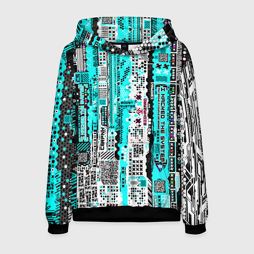 Мужская толстовка Киберпанк паттерн голубой / 3D-Черный – фото 1