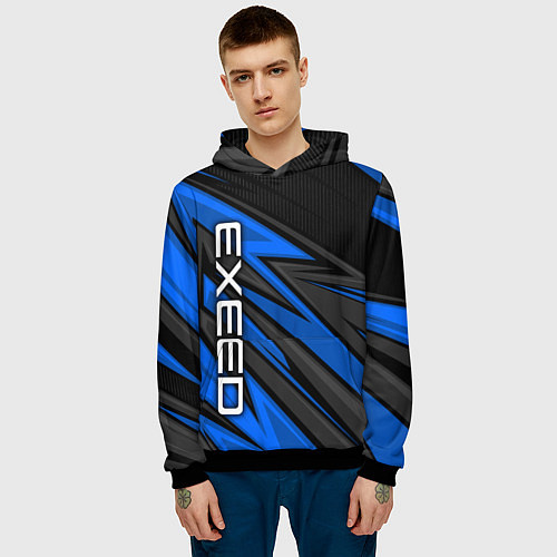Мужская толстовка Exeed - синяя абстракция / 3D-Черный – фото 3