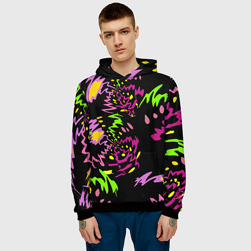 Мужская толстовка Яркие абстрактные круги-зигзаги / 3D-Черный – фото 3