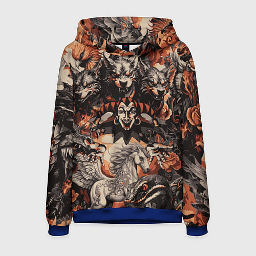 Мужская толстовка Логотип король и шут на фоне мифических животных / 3D-Синий – фото 1