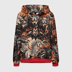 Толстовка-худи мужская Логотип король и шут на фоне мифических животных, цвет: 3D-красный
