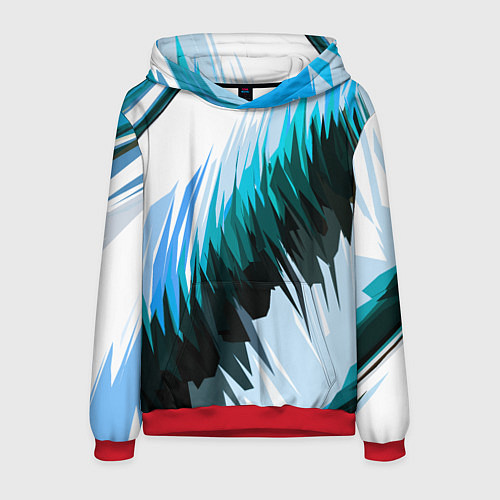 Мужская толстовка Чёрно-синие острые полосы на белом фоне / 3D-Красный – фото 1