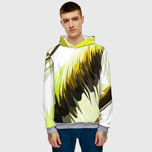 Мужская толстовка Чёрно-жёлтые острые полосы на белом фоне / 3D-Меланж – фото 3