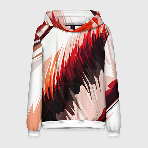 Мужская толстовка Чёрно-красные острые полосы на белом фоне / 3D-Белый – фото 1