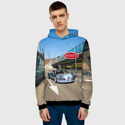 Мужская толстовка Бугатти на трассе / 3D-Черный – фото 3
