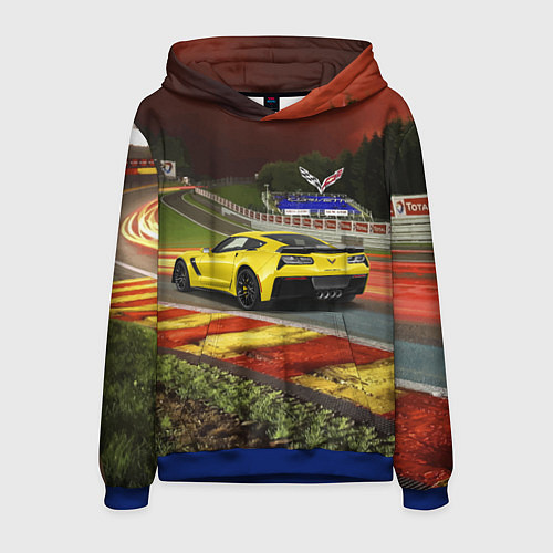 Мужская толстовка Chevrolet Corvette на гоночной трассе / 3D-Синий – фото 1
