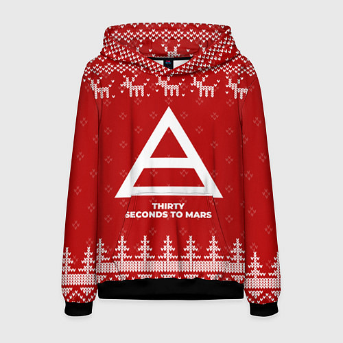 Мужская толстовка Новогодний Thirty Seconds to Mars с оленями / 3D-Черный – фото 1