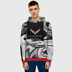Толстовка-худи мужская Chevrolet Corvette - motorsport racing team, цвет: 3D-красный — фото 2